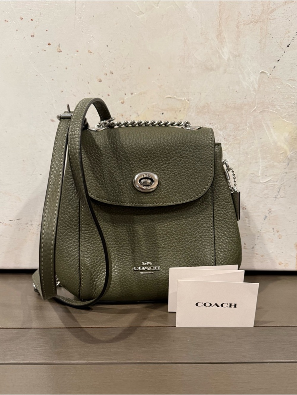 Coach Mini Backpack Crossbody C5677 Olive Green Pebbled Leather NWOT - Picture 1 of 8